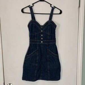 90's Japra Denim Button-Front Mini Dress Smocked Back Retro Size S